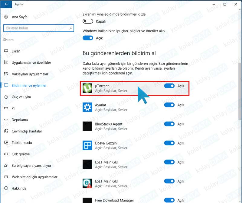 Windows 10 da Uyarı Balonunun Sesini Kapatmak