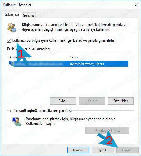 Windows 10 Giriş Şifresini Kaldırma