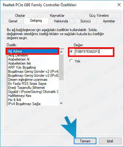 MAC Adresi Değiştirme
