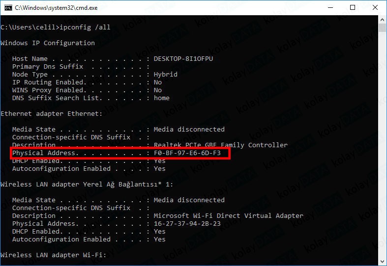 MAC Adresi Değiştirme