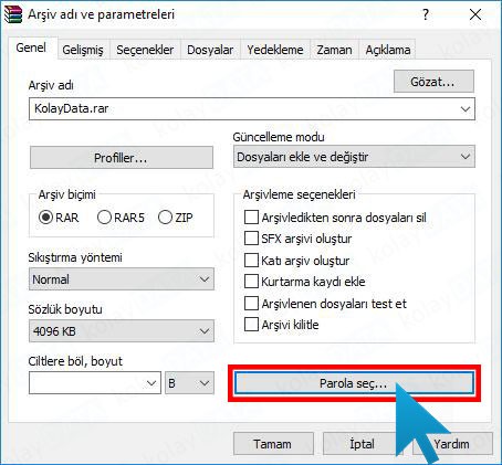 rar zip şifre koyma