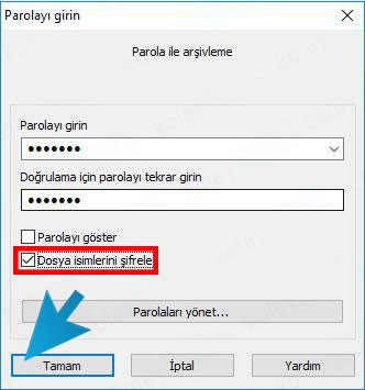 rar zip şifre koyma