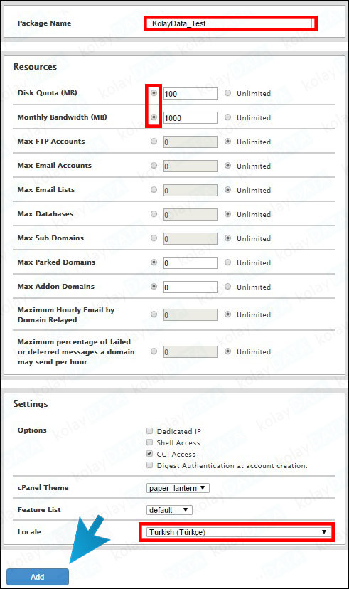 WHM Hosting Paketi Oluşturma