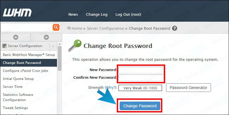 WHM Root Şifresi Değiştirme