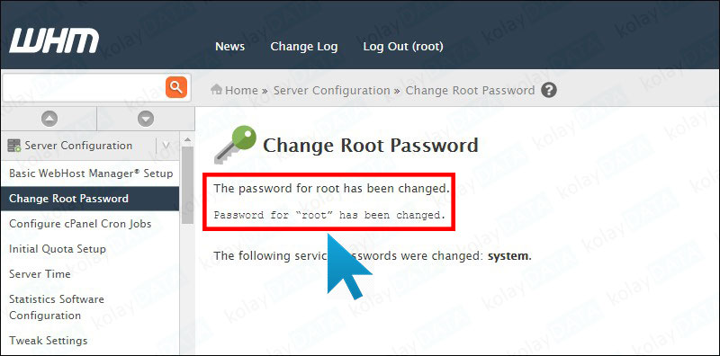 WHM Root Şifresi Değiştirme