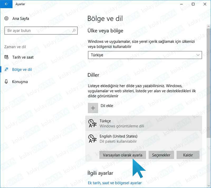 Windows 10 Dil Değiştirme