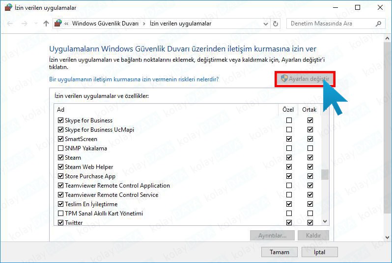 Windows Güvenlik Duvarında Programa İzin Vermek / Vermemek Programa izin Vermek Vermemek