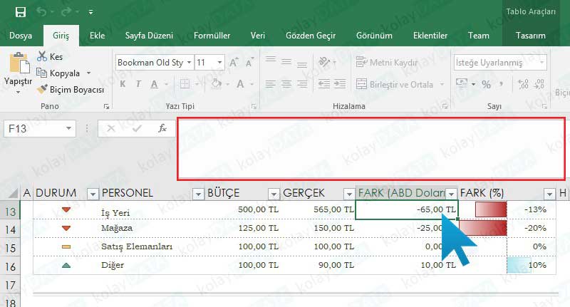 EXCEL'de Formülleri Gizleme