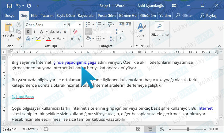 Word Belgesinden Linkleri Kaldırmak Word Belgesinden Linkleri Kaldırmak