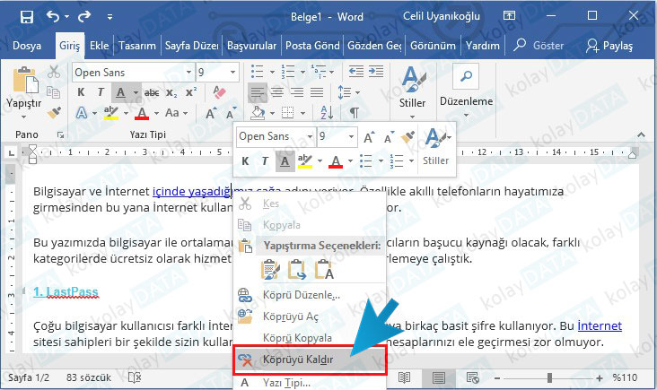 Word Belgesinden Linkleri Kaldırmak Word Belgesinden Linkleri Kaldırmak