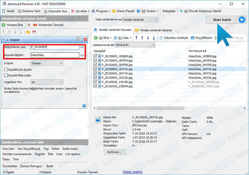 Advanced Renamer resimli anlatim