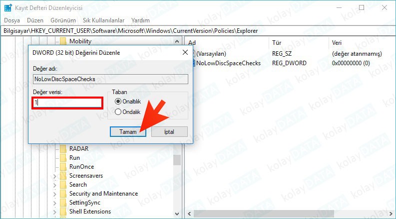 Yetersiz Disk Alanı Uyarısını Kaldırma