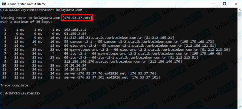 tracert Komutu
