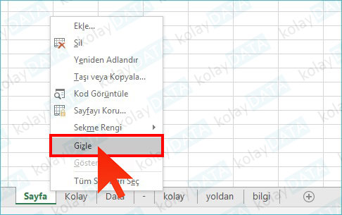 EXCEL'de Sayfaları Gizlemek