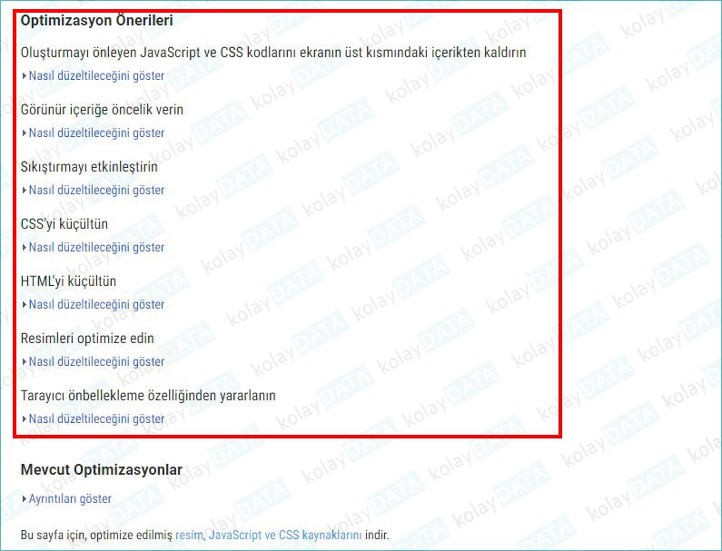 PageSpeed Kullanımı