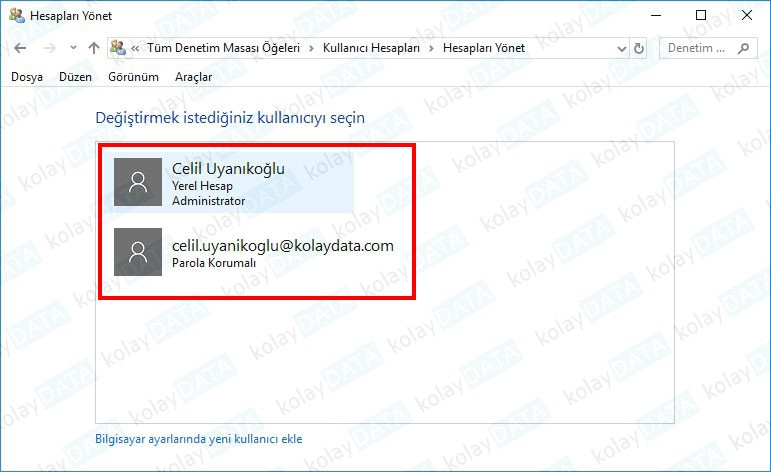 Windows'da Yeni Kullanıcı Ekleme
