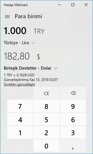 Windows 10 ile Para Birimi Dönüştürme Windows 10 ile Para Birimi Dönüştürme